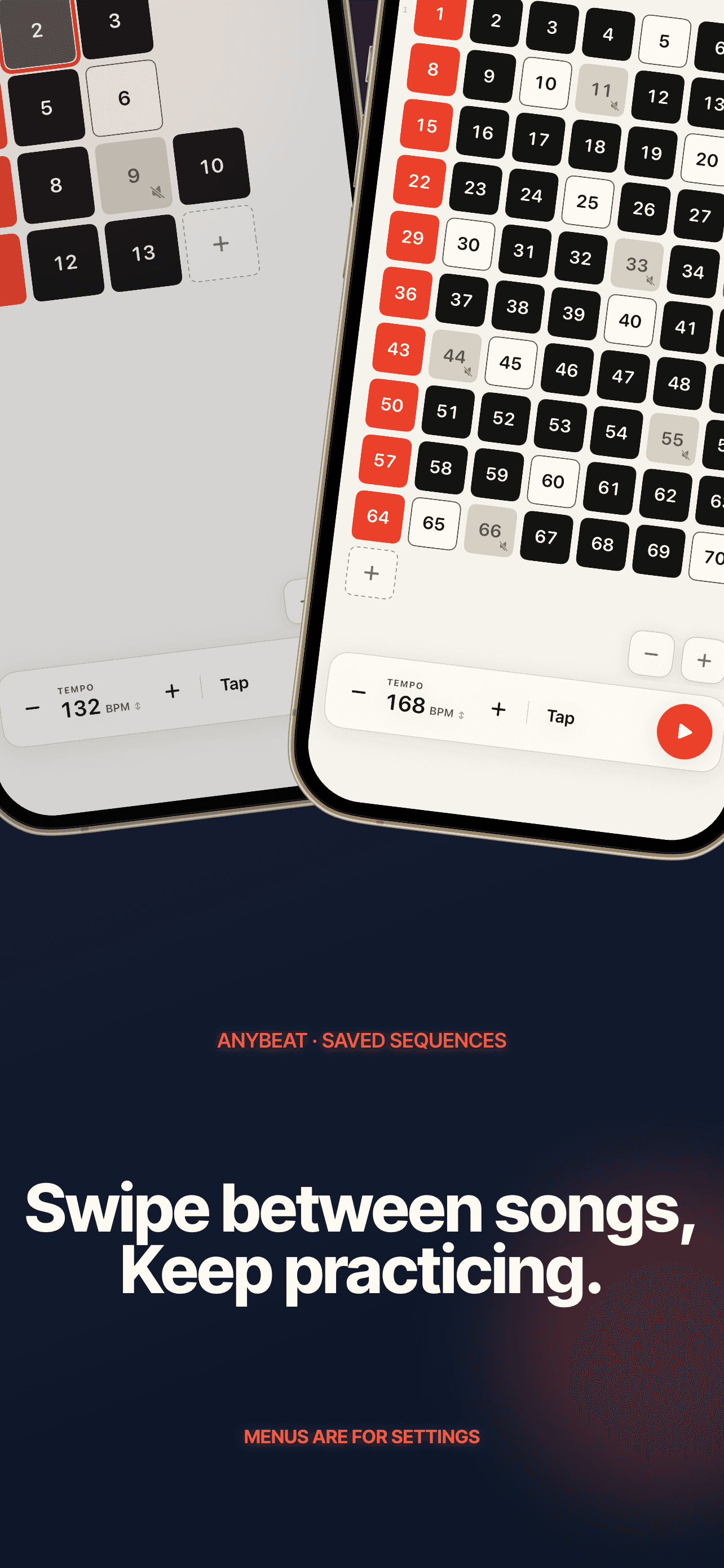 Two AnyBeat saved sequences, ready to move between with a swipe.